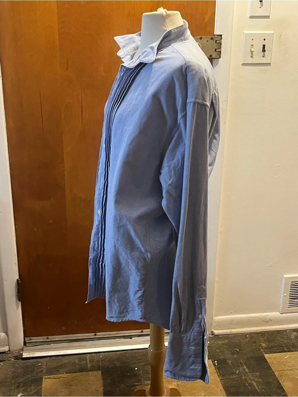 J.CREW Women's Long Sleeve Tuxedo Style Shirt Size L Blue Button Up
